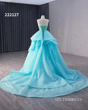 luxury Aqua Blue Beaded Wedding Dresses With Overskirt Strapless Formal Gown 222127|Selinadress