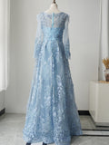 Luxury Bateau Long Sleeve Prom Dresses Gorgeous Full Beaded Elegant Evening Dresses FUE008