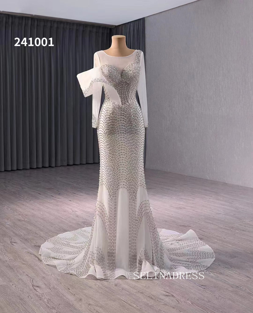 Luxury Beaded Mermaid Long Sleeve Wedding Dress Bridal Gowns 241001 SELINADRESS Luxury Beaded Mermaid Long Sleeve Wedding Dress Bridal Gowns 241001 SELINADRESS