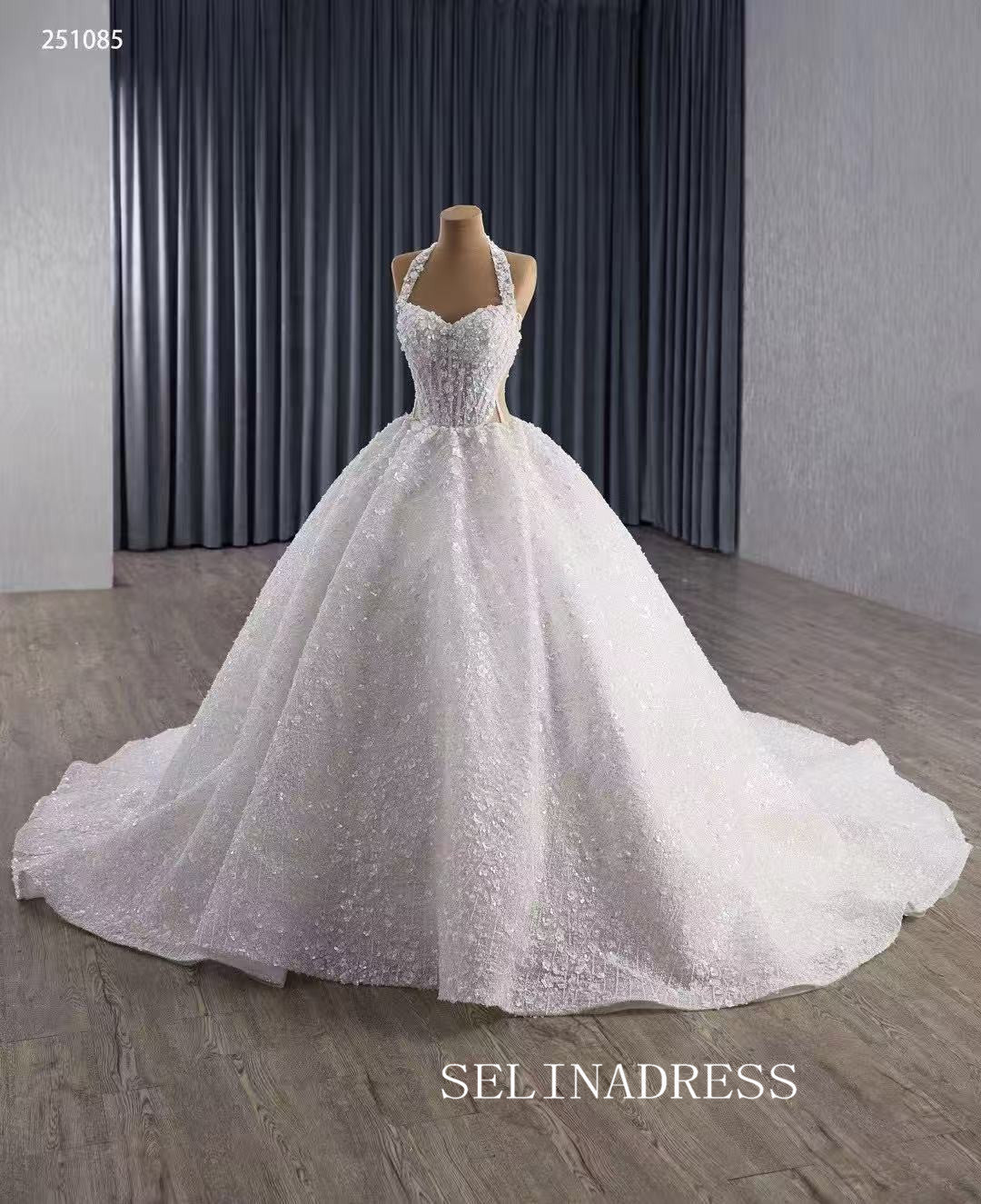 Luxury Halter White Ball Gown Wedding Dress Quincess Dress 251085|Selinadress