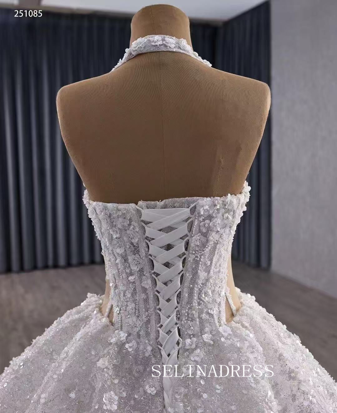 Luxury Halter White Ball Gown Wedding Dress Quincess Dress 251085|Selinadress