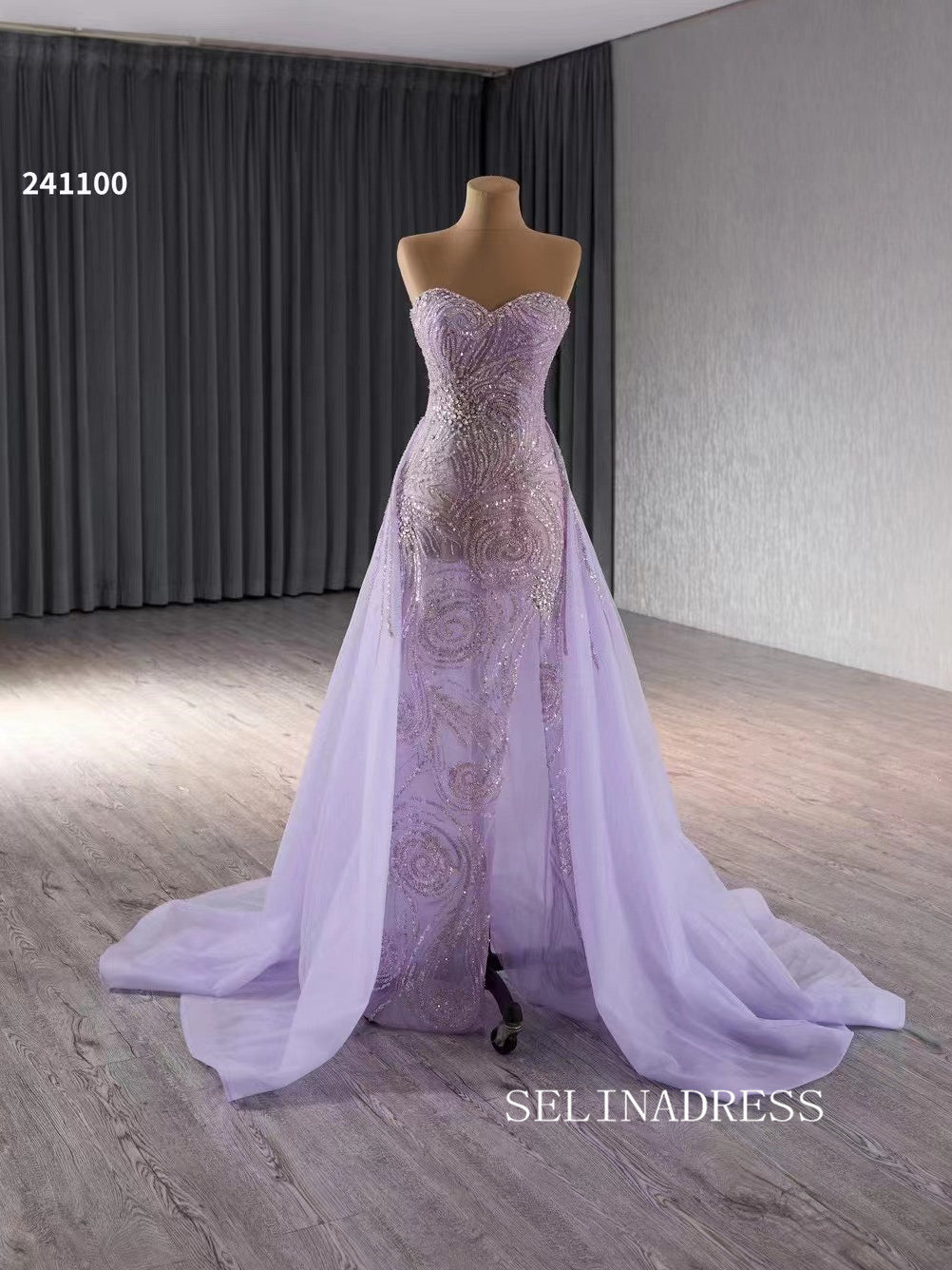 Niulatu Elegant Beaded Silk Mermaid Long Prom Dress Gorgeous Spaghetti Strap Evening Gown HZ1103 main image 0