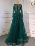 Luxury Long Sleeve Feather Beaded Evening Gowns Long Formal Dresses LA71468