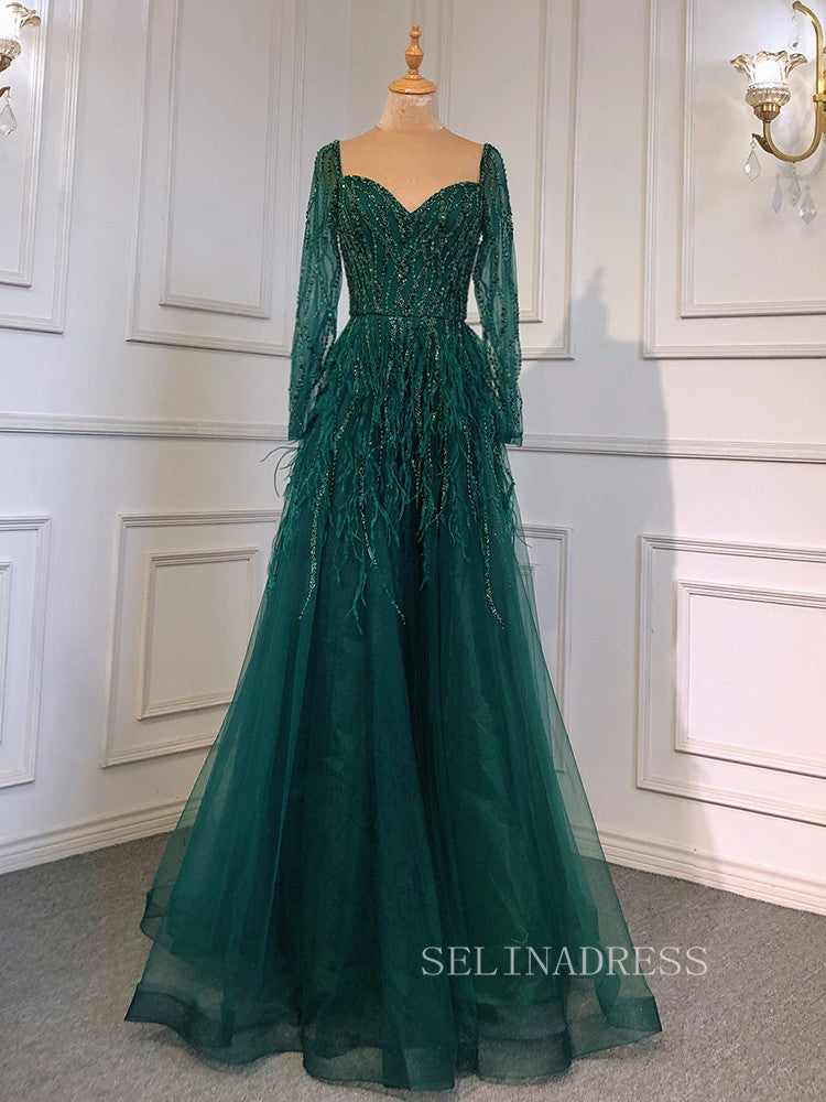 Luxury Long Sleeve Feather Beaded Evening Gowns Long Formal Dresses LA71468 Luxury Long Sleeve Feather Beaded Evening Gowns Long Formal Dresses LA71468