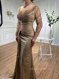 Luxury Mermaid High Neck Evening Gowns With Long Sleeve Beaded Formal Dresses LA71804|Selinadress
