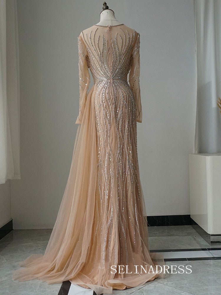 Luxury Mermaid Long Sleeve Beaded Long Prom Dress Elegant Evening Gowns CRN015|Selinadress