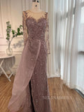 Luxury Mermaid Scoop Long Sleeve Evening Gowns Beaded Formal Dresses LA72044|Selinadress