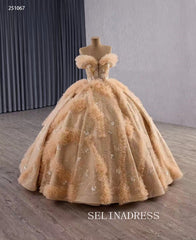 Luxury Off-the-shoulder Ball Gown With Beaded Long Prom Dress Quincess Dress 251067|Selinadress