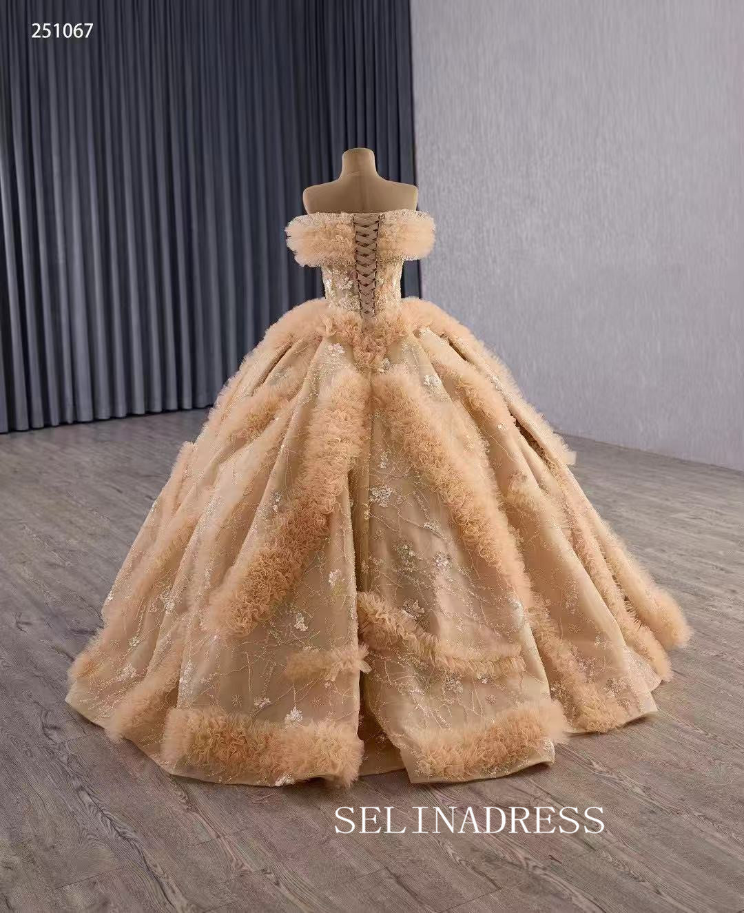 Luxury Off-the-shoulder Ball Gown With Beaded Long Prom Dress Quincess Dress 251067|Selinadress