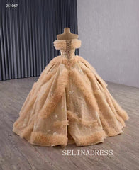 Luxury Off-the-shoulder Ball Gown With Beaded Long Prom Dress Quincess Dress 251067|Selinadress