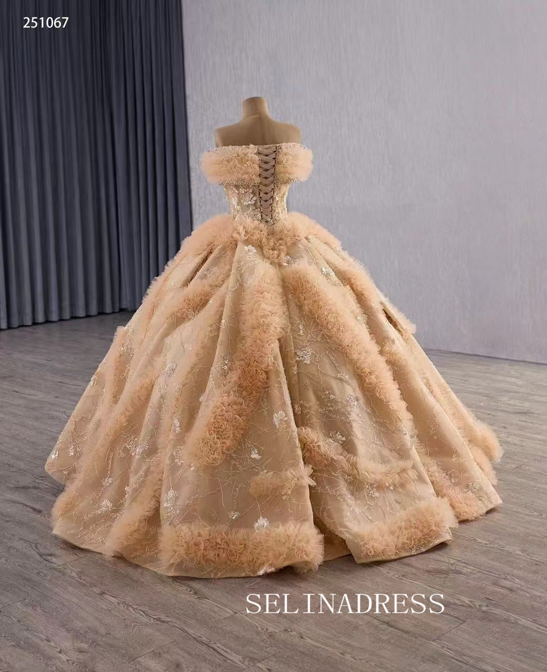 Luxury Off-the-shoulder Ball Gown With Beaded Long Prom Dress Quincess Dress 251067|Selinadress