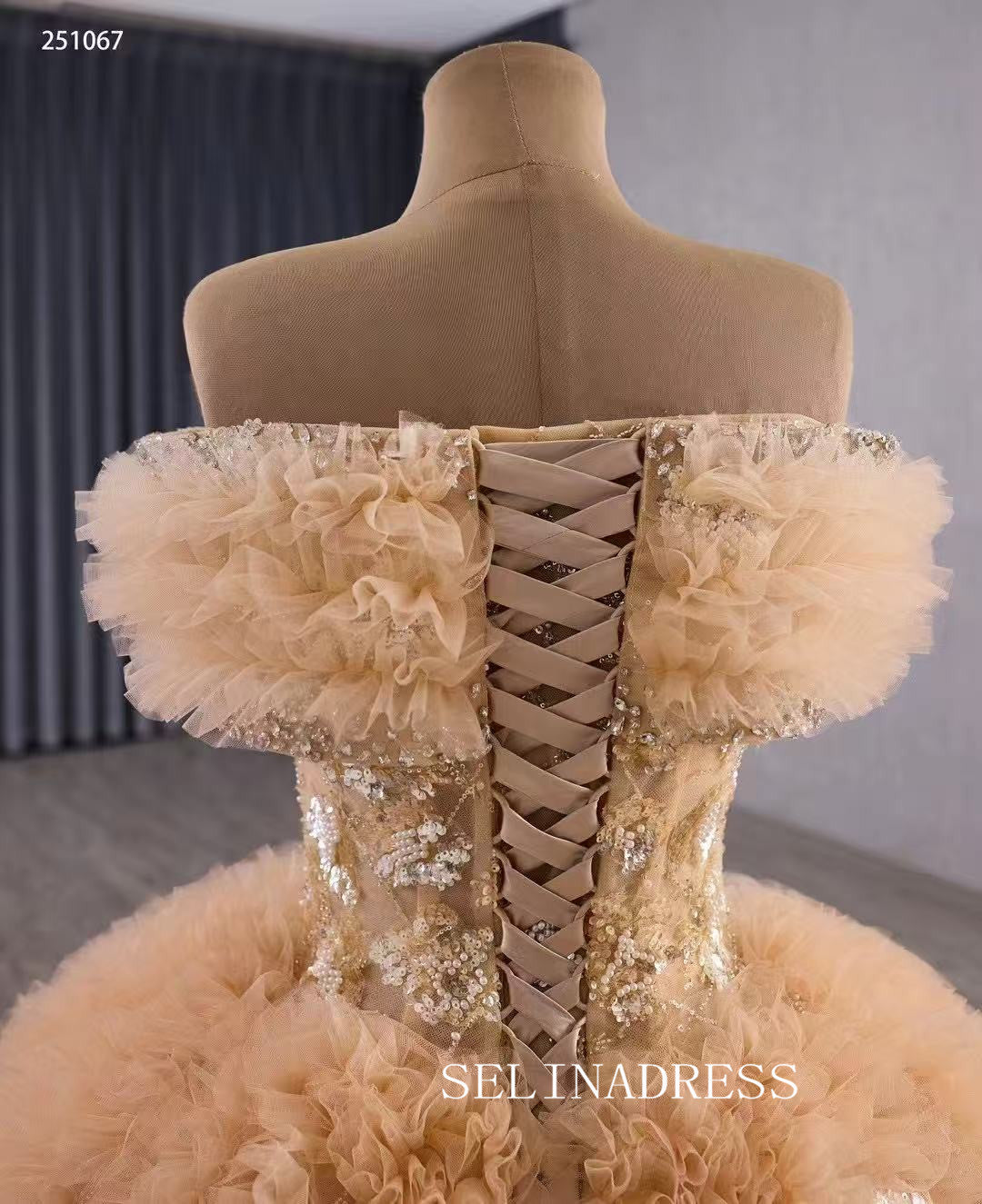 Luxury Off-the-shoulder Ball Gown With Beaded Long Prom Dress Quincess Dress 251067|Selinadress