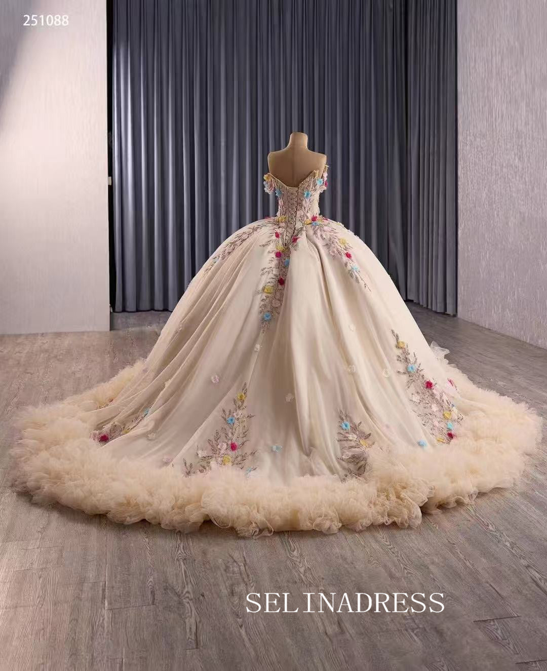 Luxury Off-the-shoulder Ball Gown With Beaded Long Prom Dress Quincess Dress 251088|Selinadress