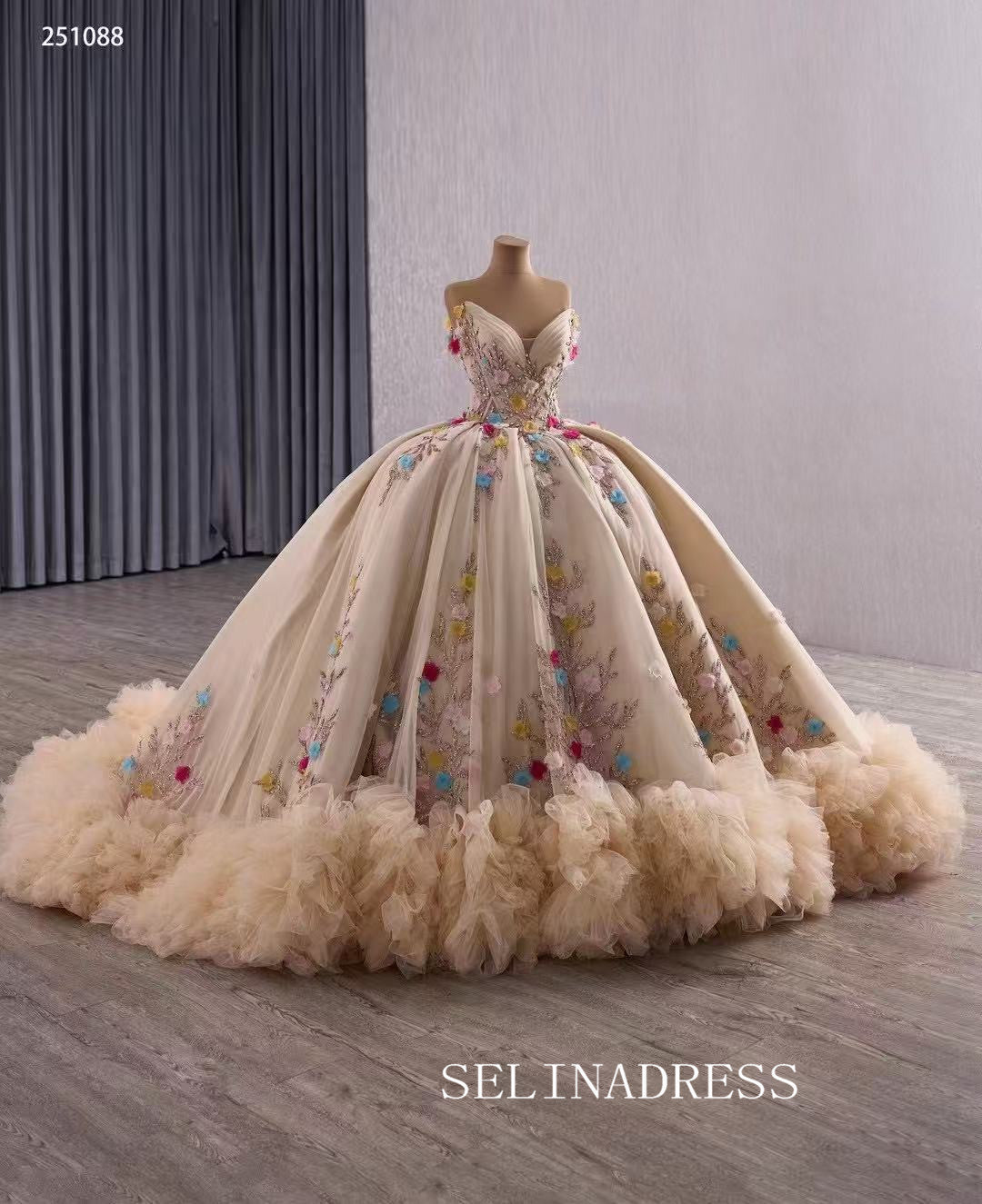 Luxury Off-the-shoulder Ball Gown With Beaded Long Prom Dress Quincess Dress 251088|Selinadress