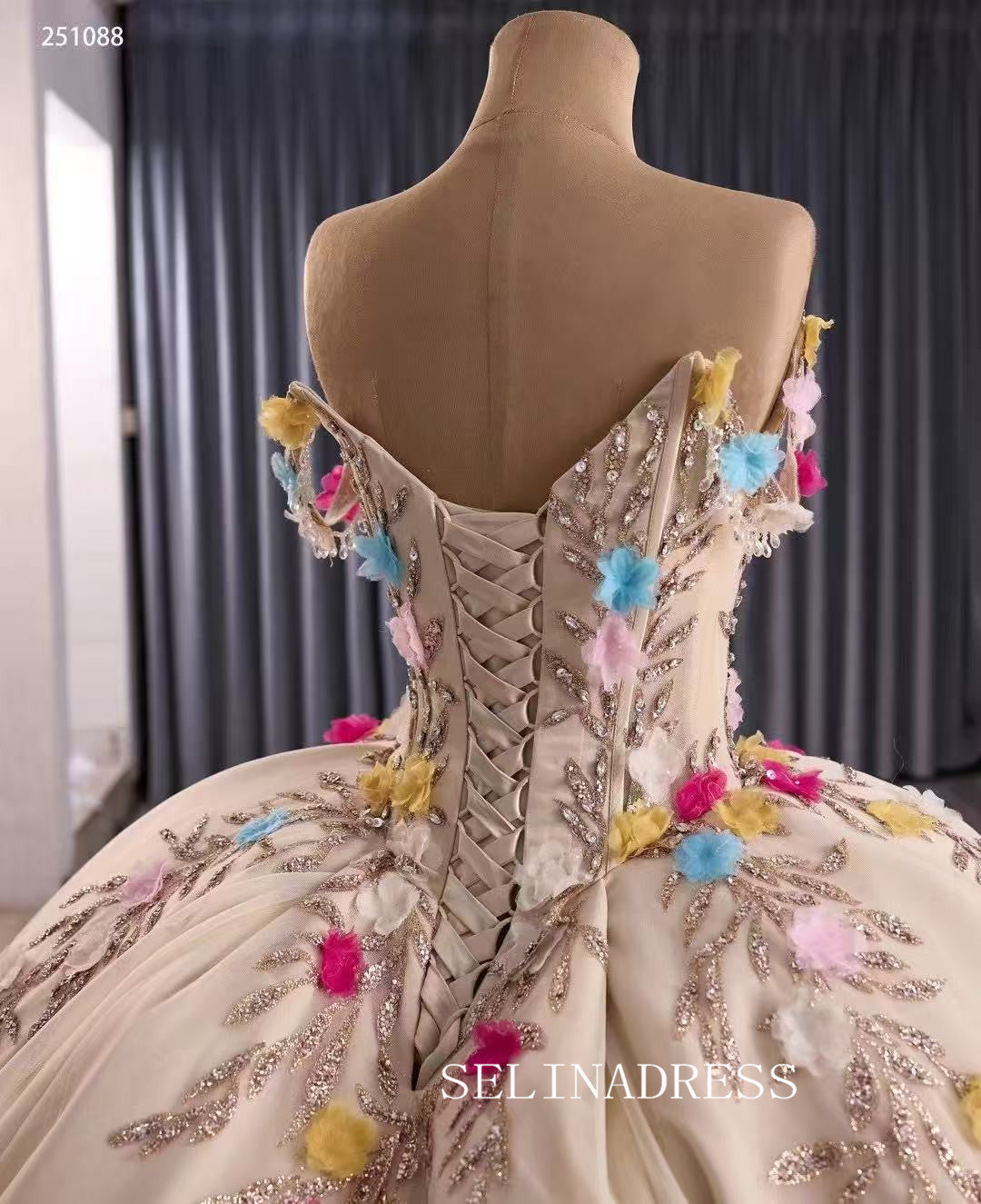 Luxury Off-the-shoulder Ball Gown With Beaded Long Prom Dress Quincess Dress 251088|Selinadress