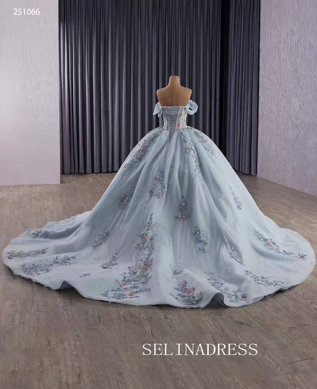 Luxury Off-the-shoulder Mint Green Ball Gown With Floral Lace Long Prom Dress Quincess Dress 251066|Selinadress