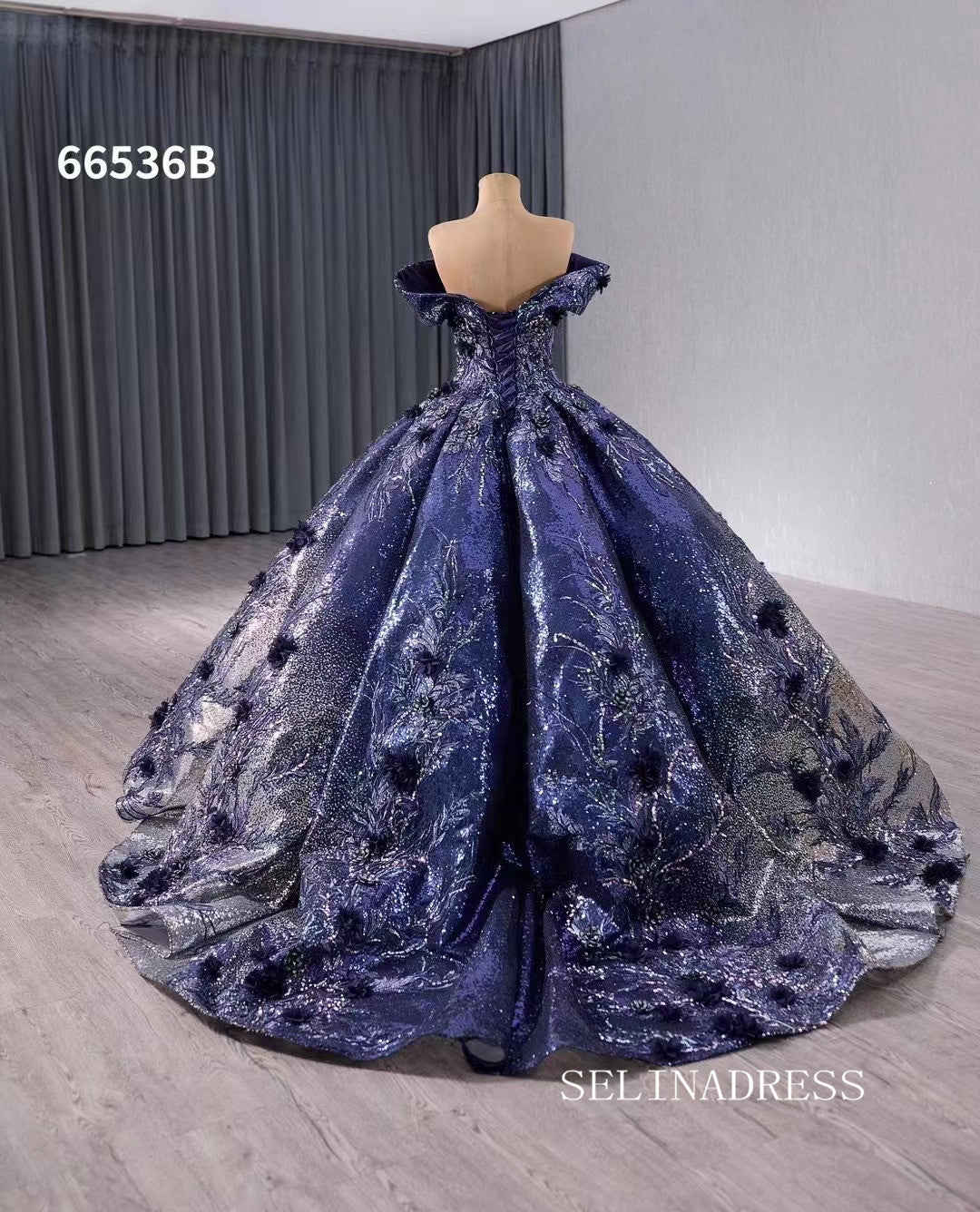 luxury Off-the-shoulder Navy Blue Wedding Dresses Formal Gown 66536B SELINADRESS luxury Off-the-shoulder Navy Blue Wedding Dresses Formal Gown 66536B SELINADRESS