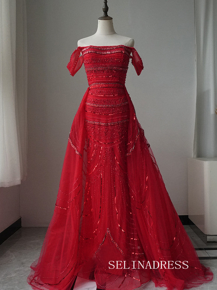 Luxury Off-the-shoulder Pink Long Prom Dress With Removable Skirt Evening Gowns CRN018|Selinadress