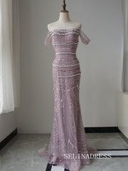 Luxury Off-the-shoulder Pink Long Prom Dress With Removable Skirt Evening Gowns CRN018|Selinadress