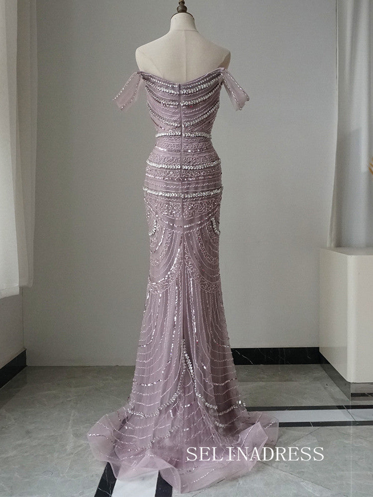 Luxury Off-the-shoulder Pink Long Prom Dress With Removable Skirt Evening Gowns CRN018|Selinadress