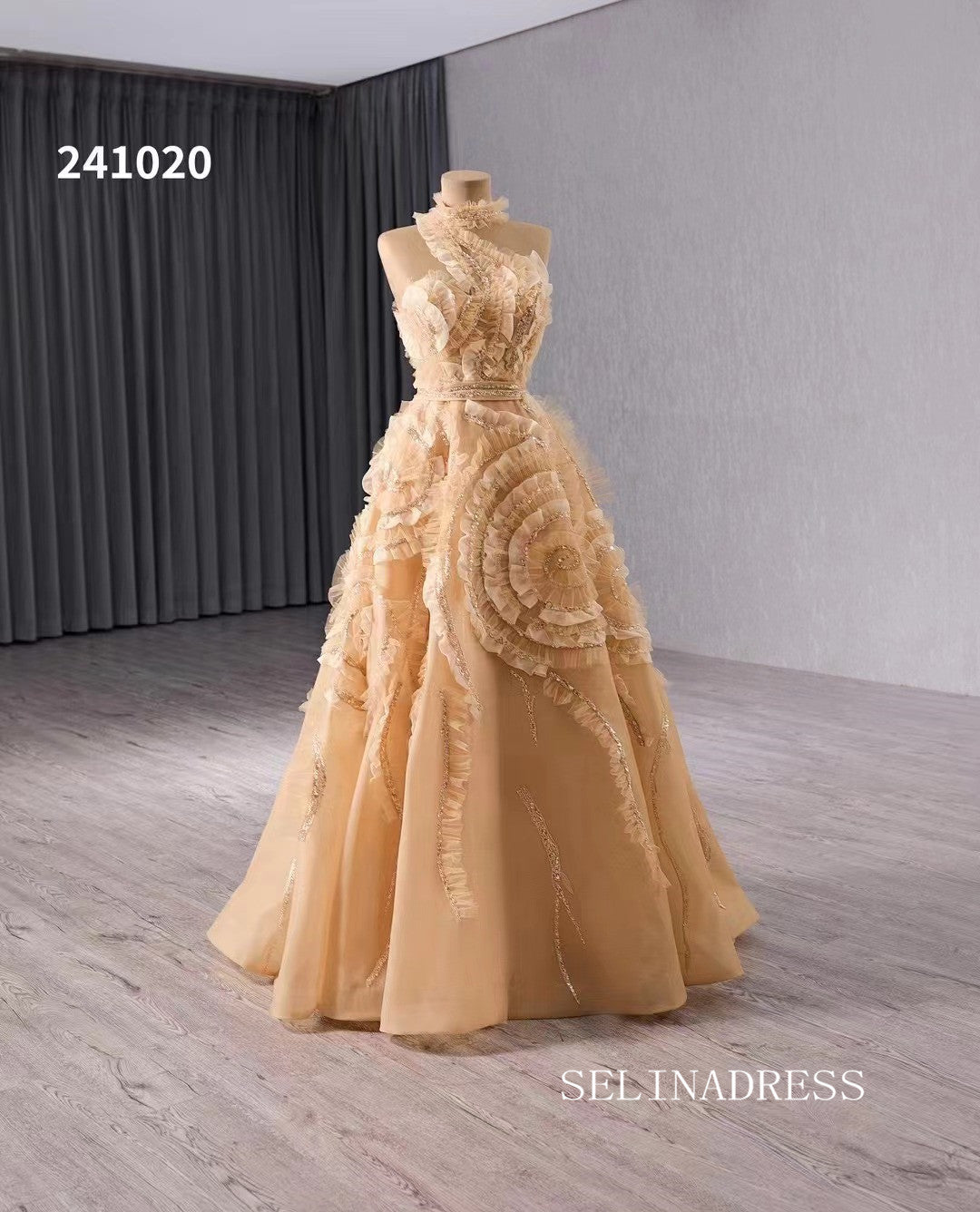 luxury One Shoulder High Neck Wedding Dresses Champagne Formal Gown 241020 luxury One Shoulder High Neck Wedding Dresses Champagne Formal Gown 241020
