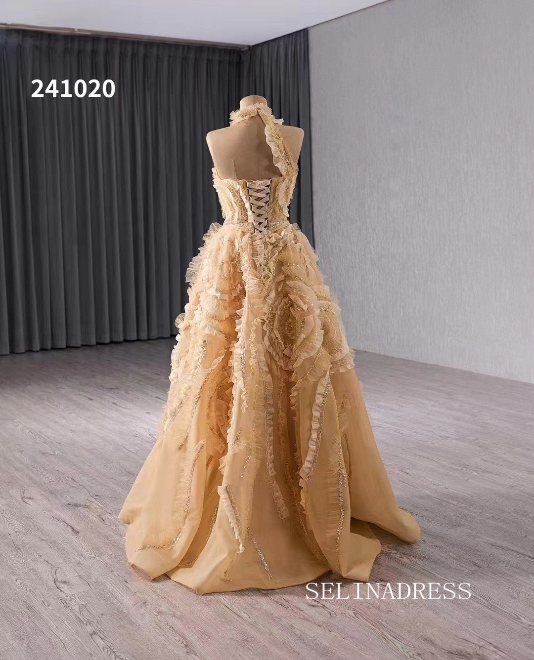 luxury One Shoulder High Neck Wedding Dresses Champagne Formal Gown 24 SELINADRESS luxury One Shoulder High Neck Wedding Dresses Champagne Formal Gown 24 SELINADRESS