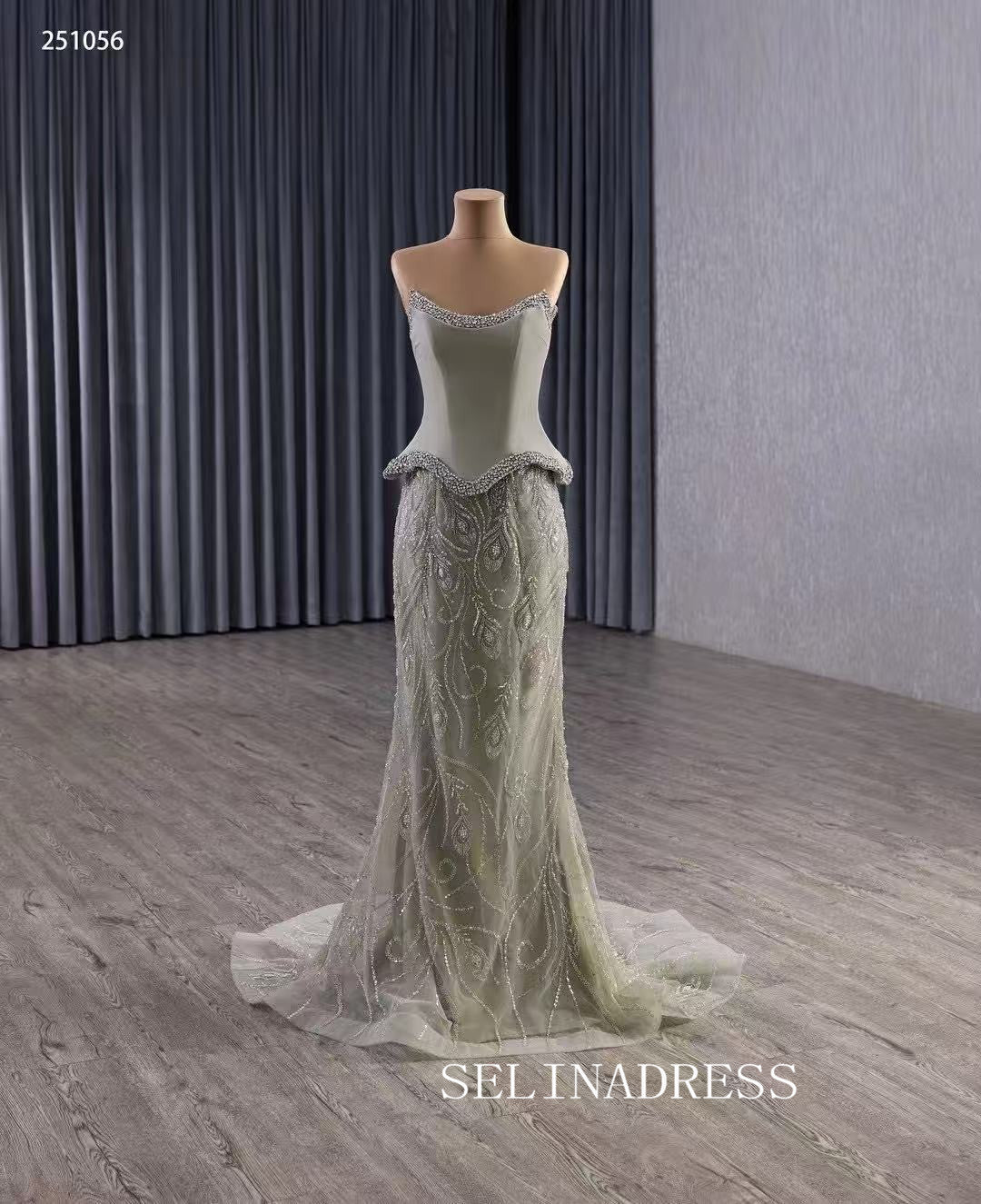 luxury Strapless Long Prom Dresses With Beaded Mermaid Pageant Dress 251056|Selinadress