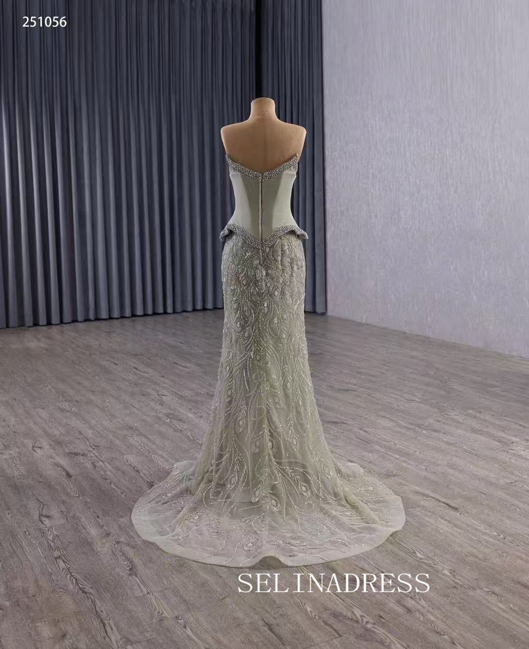 luxury Strapless Long Prom Dresses With Beaded Mermaid Pageant Dress 251056|Selinadress