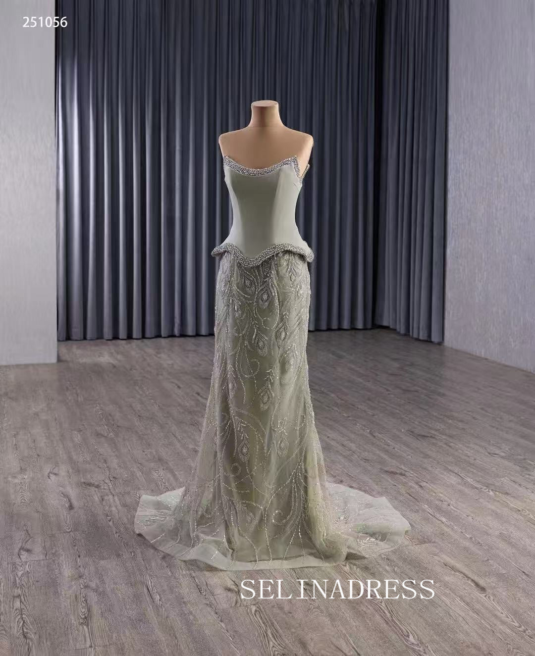 luxury Strapless Long Prom Dresses With Beaded Mermaid Pageant Dress 251056|Selinadress