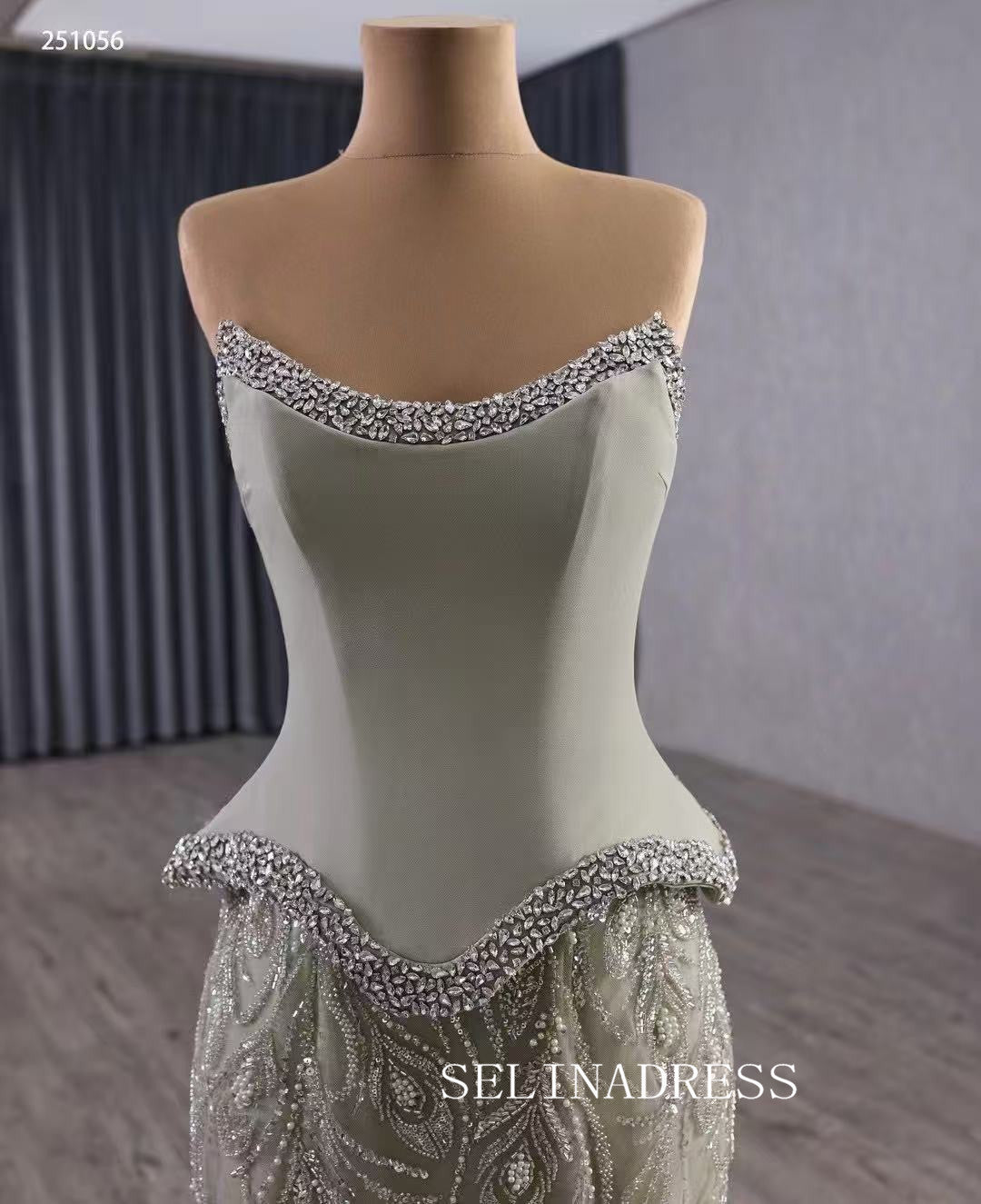 luxury Strapless Long Prom Dresses With Beaded Mermaid Pageant Dress 251056|Selinadress