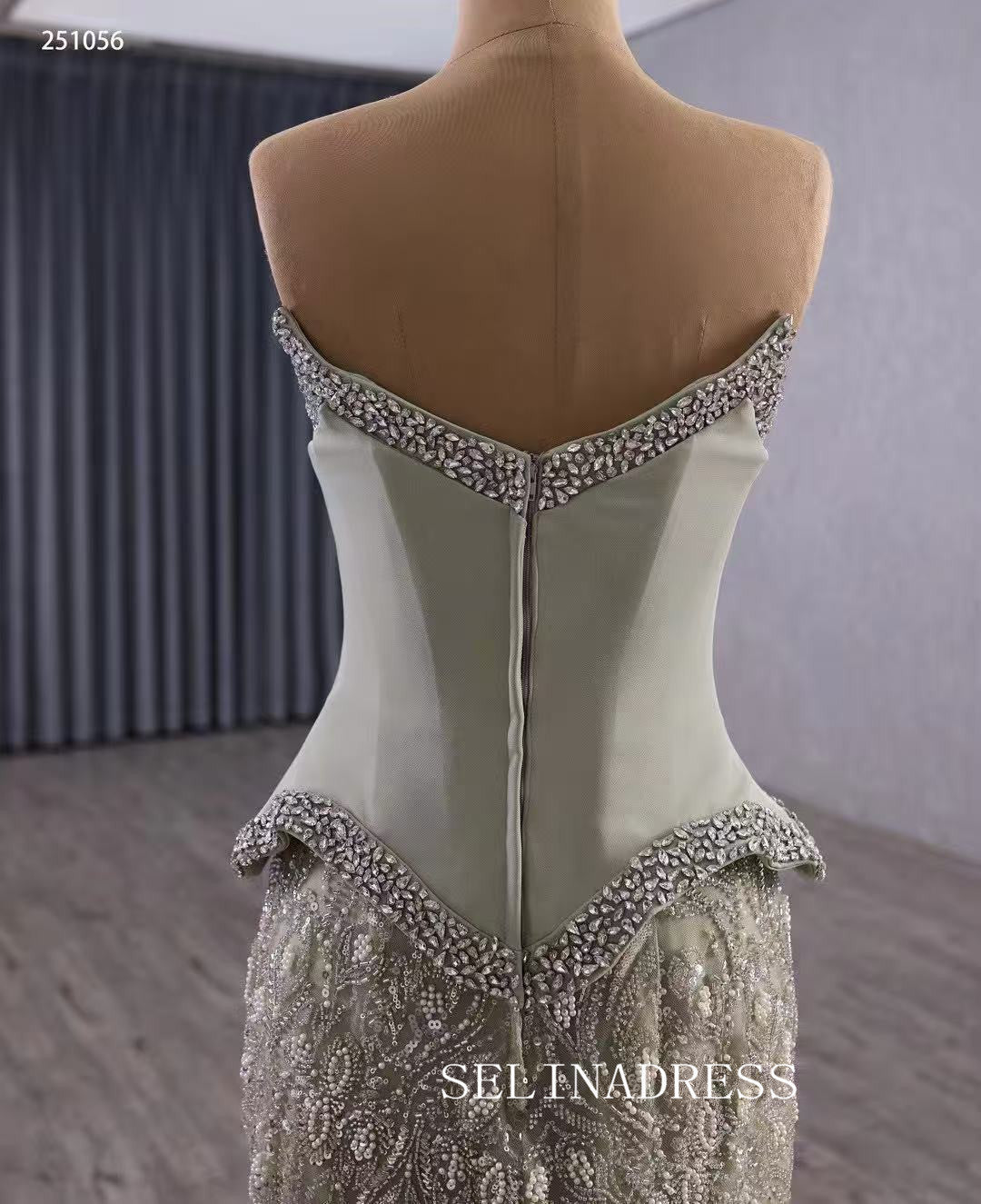 luxury Strapless Long Prom Dresses With Beaded Mermaid Pageant Dress 251056|Selinadress