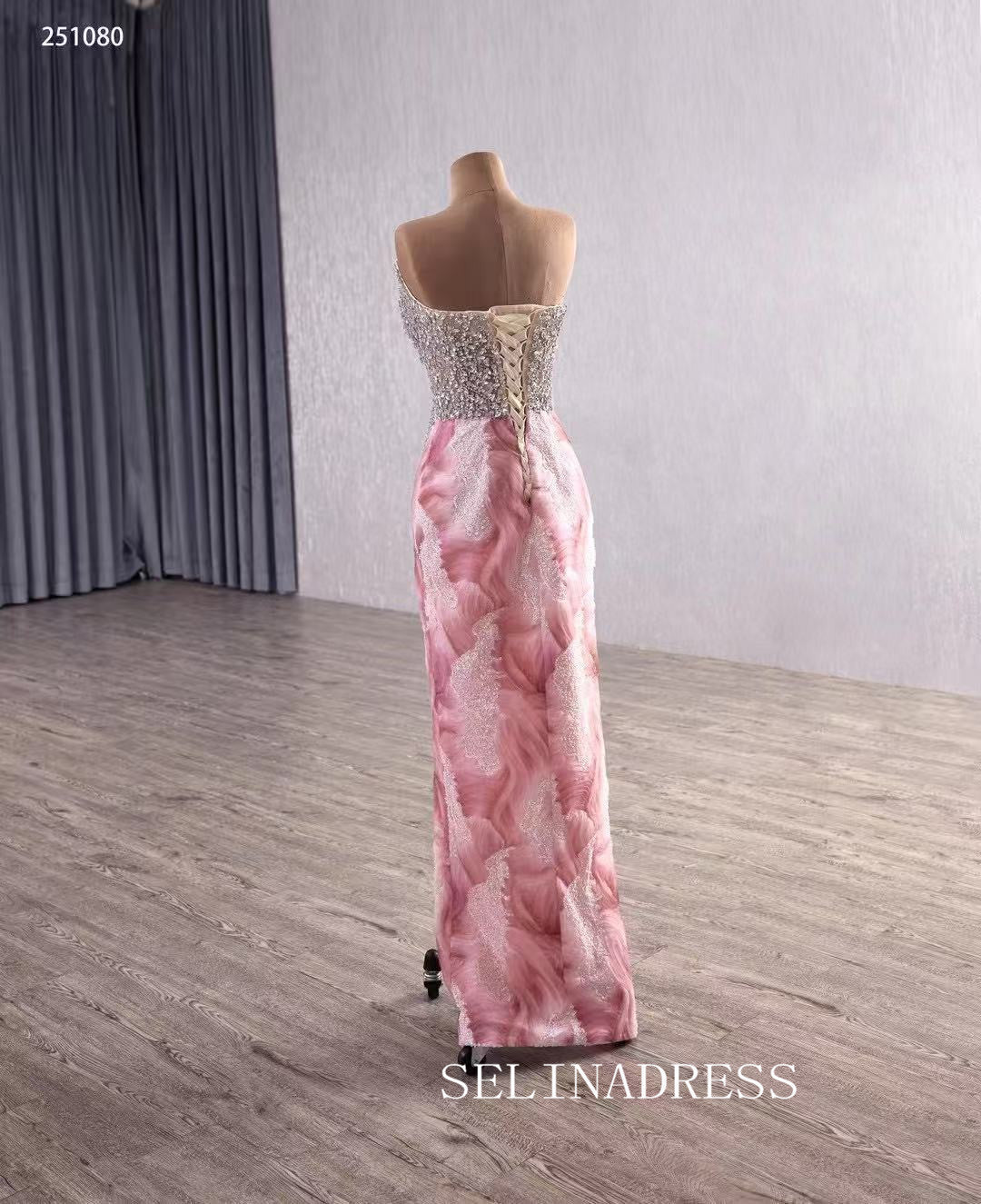 luxury Pink Floral Beaded Wedding Dresses With Overskirt Strapless Pageant Dress 251080|Selinadress