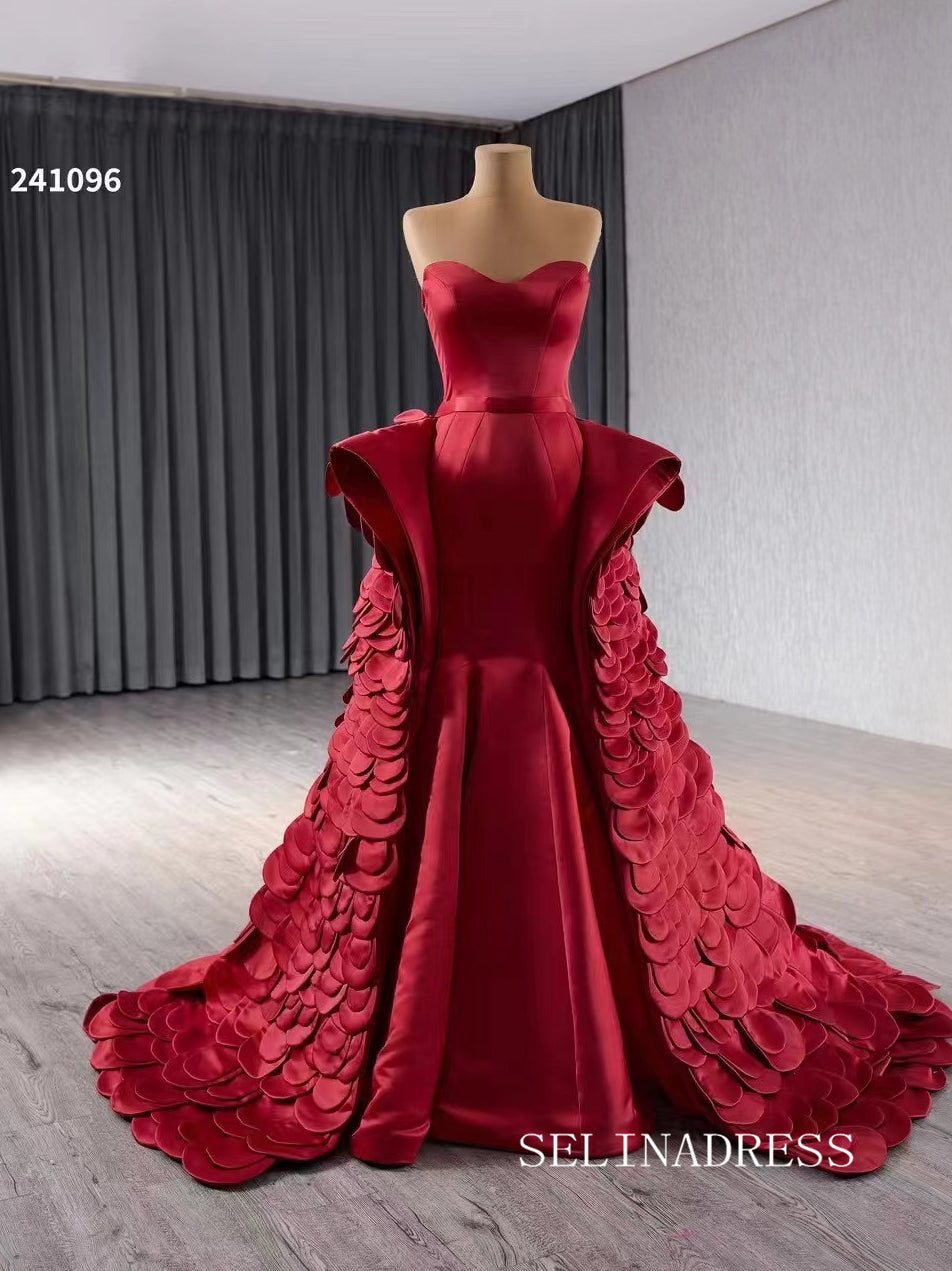 Luxury Red Mermaid Long Formal Dresses Overskirt Evening Dress 241096 SELINADRESS Luxury Red Mermaid Long Formal Dresses Overskirt Evening Dress 241096 SELINADRESS