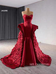 Luxury Red Mermaid Long Formal Dresses Overskirt Evening