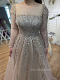Luxury Scoop Long Sleeve Evening Gowns Beaded Formal Dresses LA71915|Selinadress