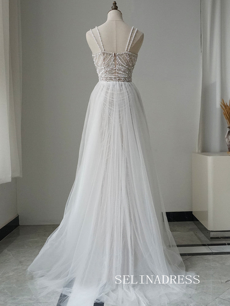 Luxury Spaghetti Straps Beaded Long Prom Dress With Skirt Elegant Evening Gowns CRN013|Selinadress