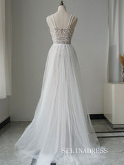 Luxury Spaghetti Straps Beaded Long Prom Dress With Skirt Elegant Evening Gowns CRN013|Selinadress