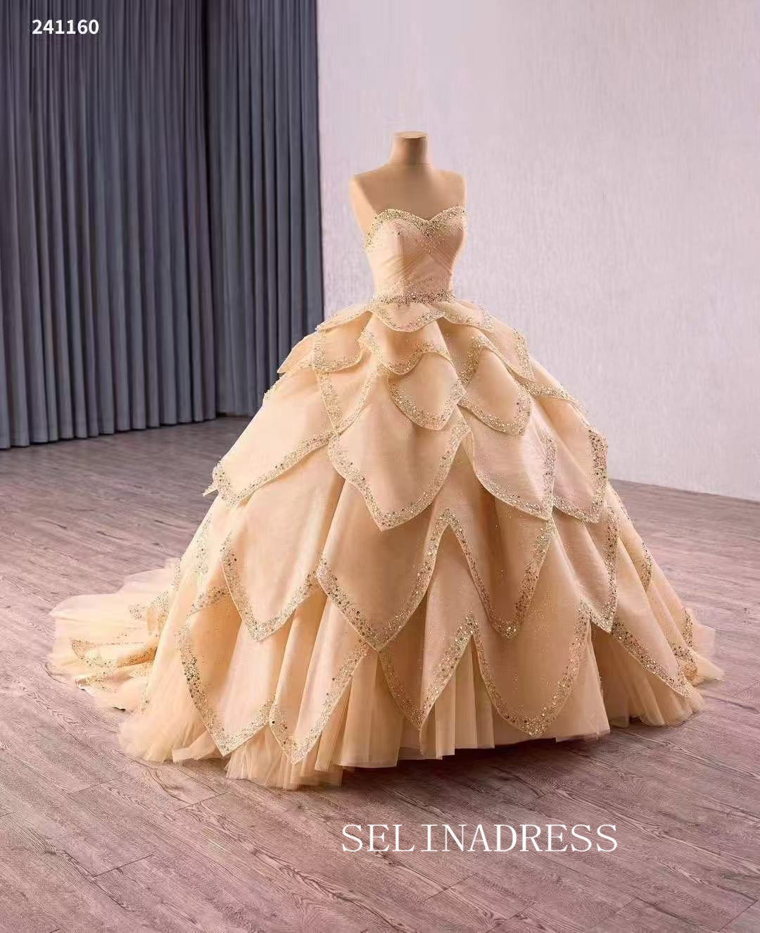 Luxury Sweetheart Pink Ball Gown Muti Layered Long Prom Dress Quincess Dress 241160|Selinadress