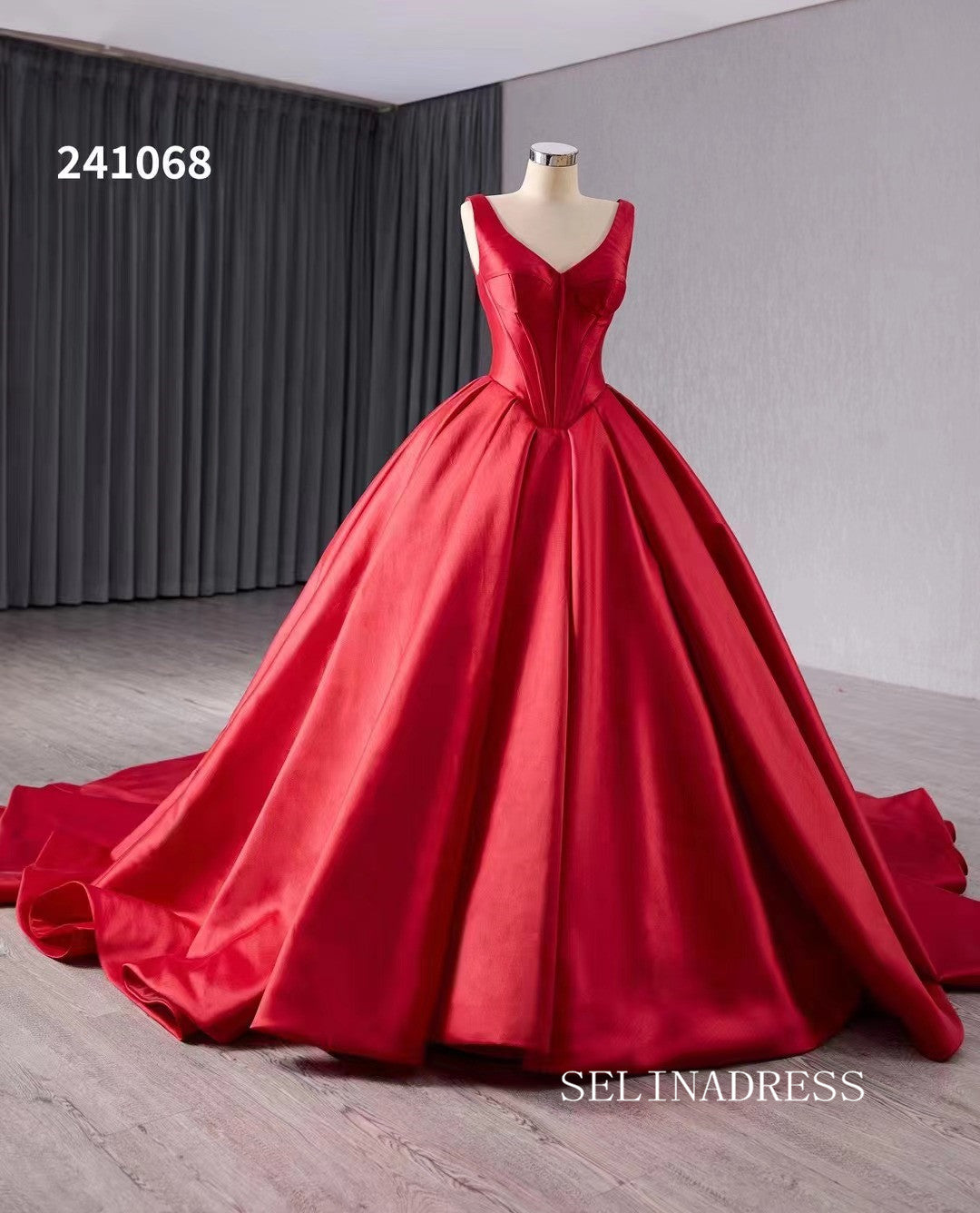 luxury Vneck Satin Wedding Dresses With Train Red Formal Gown 241068 – SELINADRESS luxury Vneck Satin Wedding Dresses With Train Red Formal Gown 241068 – SELINADRESS