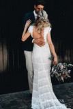 Mermaid Boho Lace Beach Wedding Dresses Cap Sleeve Bohemian Bridal Gown VD007|Selinadress