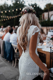 Mermaid Boho Lace Beach Wedding Dresses Cap Sleeve Bohemian Bridal Gown VD007|Selinadress