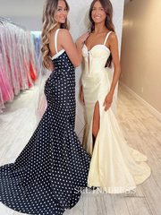 Mermaid Corset Prom Dress with Bow Detail & Slit – Pale Yellow or Polka Dot SEA209|Selinadress