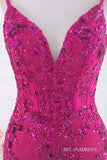 Mermaid Fuchsia V Neck Sequined Slip Long Prom Dress lps031|Selinadress