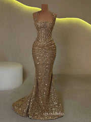 Mermaid Gold Sequin Long Prom Dress Evening Gowns TKL618|Selinadress