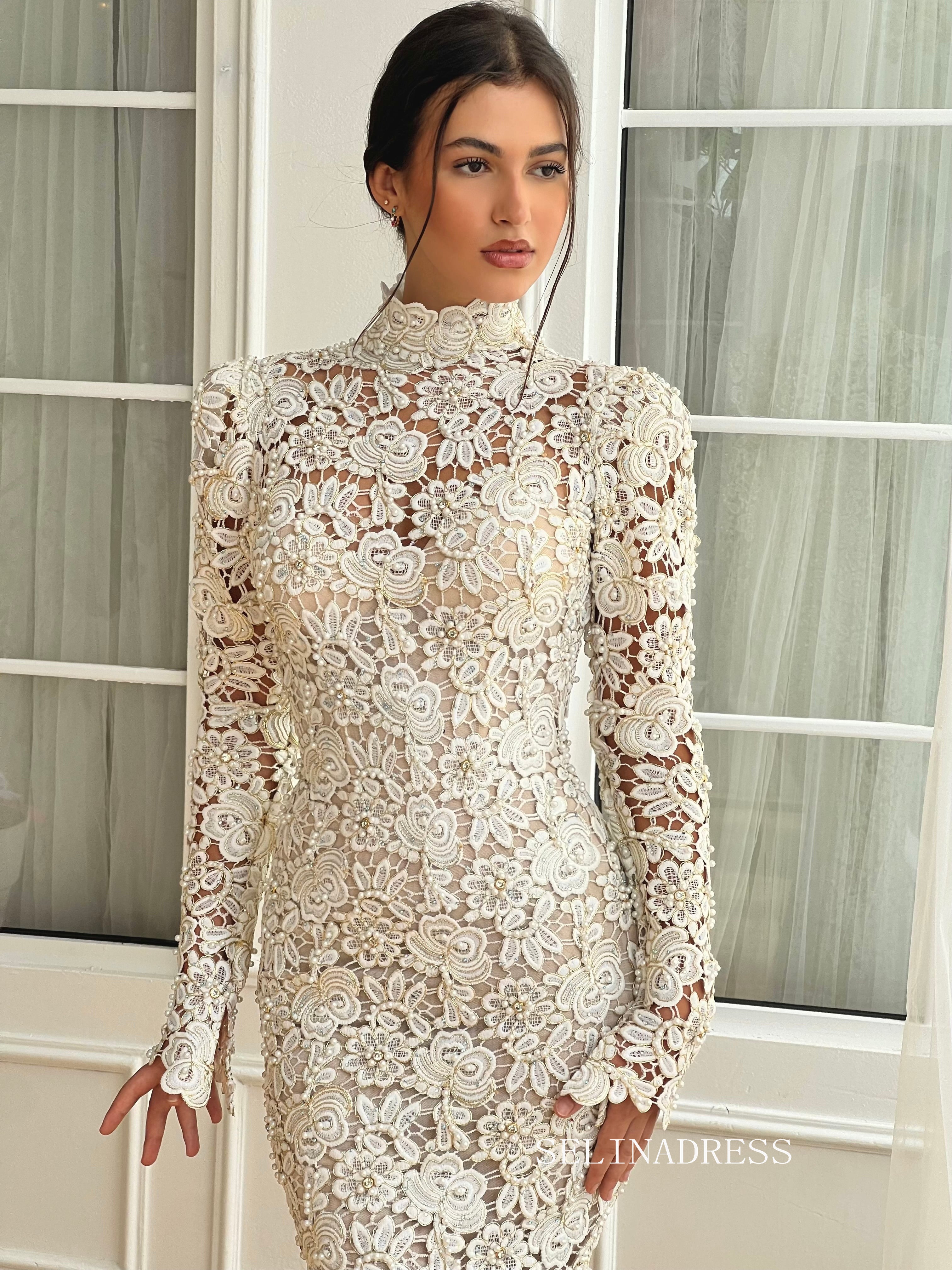 long sleeve wedding dress with collar High Collar Wedding Dress - Long Sleeve Wedding Dress - Ball Gown - Lace Wedding Gown - Satin Skirt - Beaded Lace Top Ball Gown - Bridal