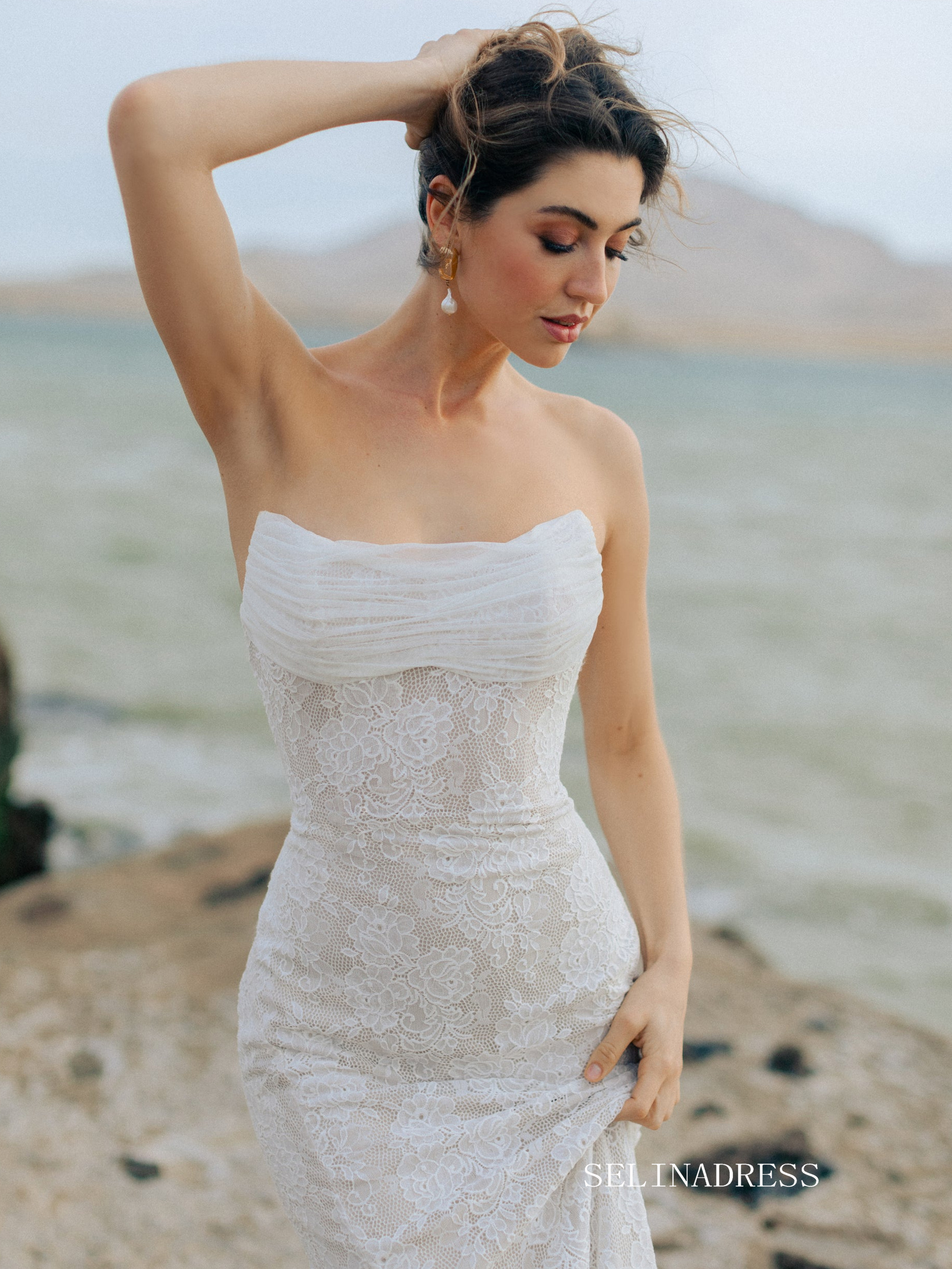 Mermaid Lace Beach Wedding Dresses Elegant Lace Bridal Gown EWR802 SELINADRESS Mermaid Lace Beach Wedding Dresses Elegant Lace Bridal Gown EWR802 SELINADRESS