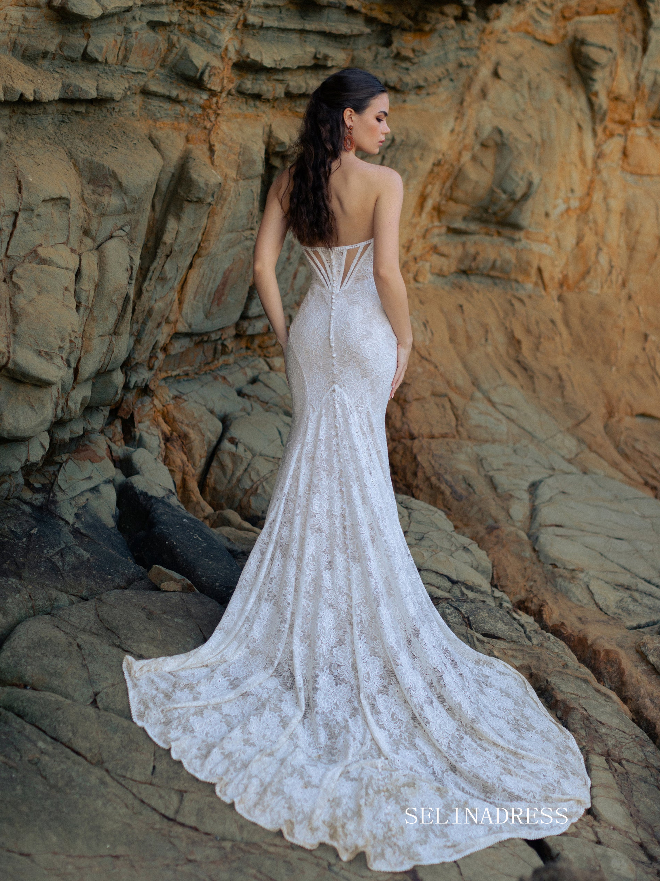 Mermaid Lace Beach Wedding Dresses Elegant Lace Bridal Gown EWR802 SELINADRESS Mermaid Lace Beach Wedding Dresses Elegant Lace Bridal Gown EWR802 SELINADRESS