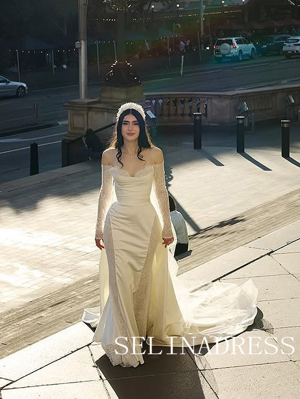 Mermaid Lace Wedding Dresses With Long Sleeve GRK031|Selinadress