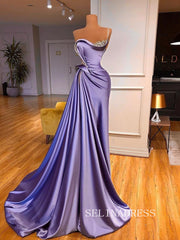Mermaid Lilac Beaded Long Prom Dress One Shoulder Evening Dress SQO01|Selinadress