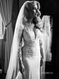 Mermaid Long Sleeve Applique Lace Wedding Dress Bridal Gowns lps007|Selinadress